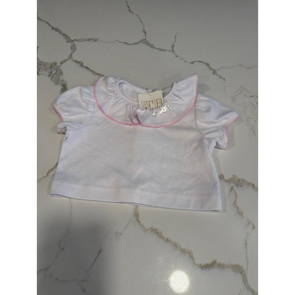 Beaufort Bonnet‎ Company top features a delicate pink ruffled picot trim 18-24
